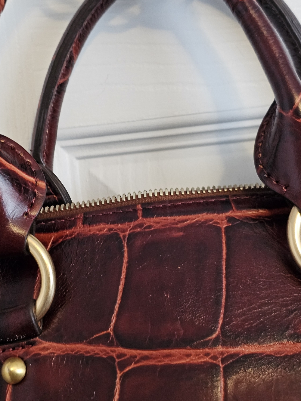 Dooney & Bourke Red Croc-Embossed Leather Satchel. No Crossbody Strap. - Picture 10 of 14